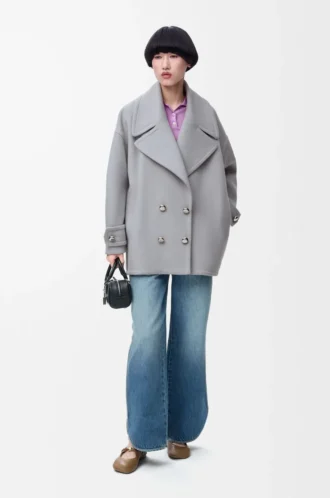 Yün Pebble peacoat Gri