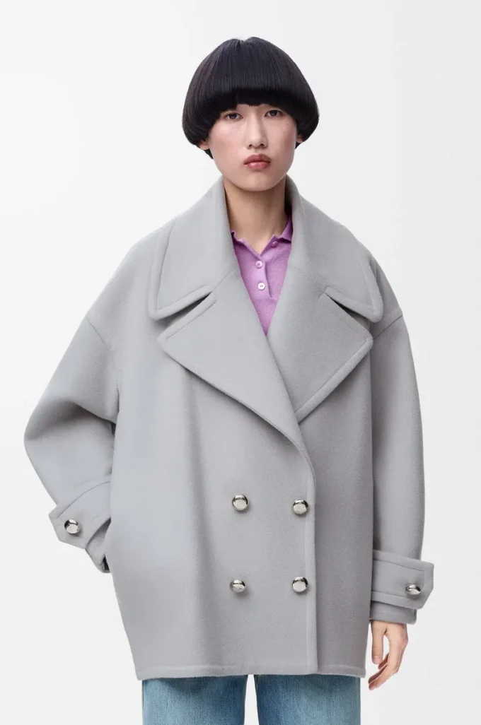 Yün Pebble peacoat Gri