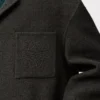 Yün ve ipek haki kahverengi/mavi ceket