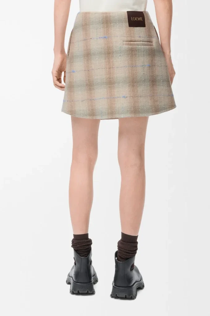 Yün ve kaşmir karışımı mini etek Bej