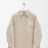 Yün ve kaşmirden üretilmiş açık bej melanj overshirt