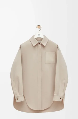 Yün ve kaşmirden üretilmiş açık bej melanj overshirt