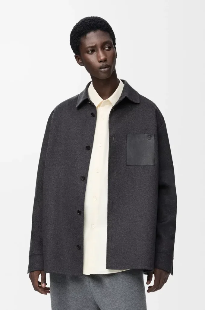 Yün ve kaşmirden üretilmiş overshirt Kömür Melanj