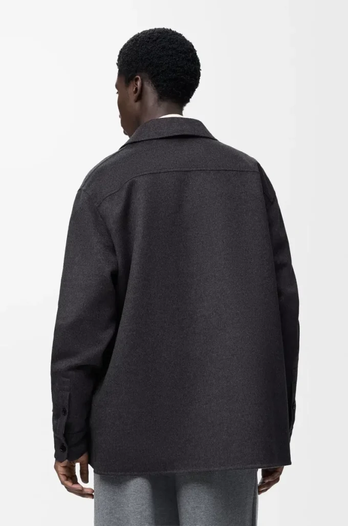 Yün ve kaşmirden üretilmiş overshirt Kömür Melanj