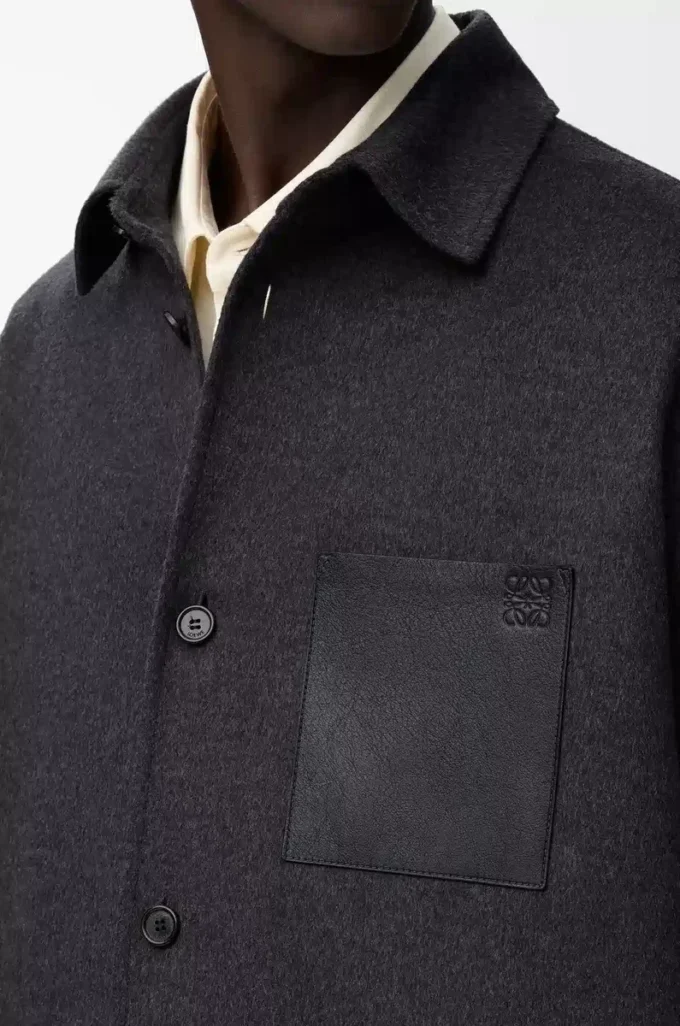 Yün ve kaşmirden üretilmiş overshirt Kömür Melanj