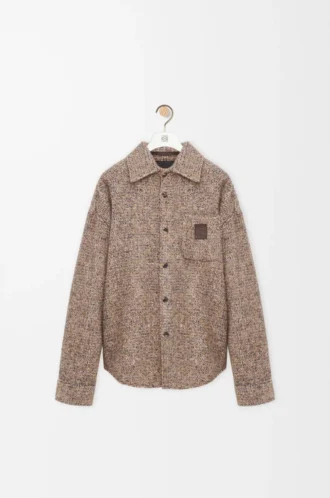 Yün ve lama karışımı overshirt Bej/Mavi Melanj