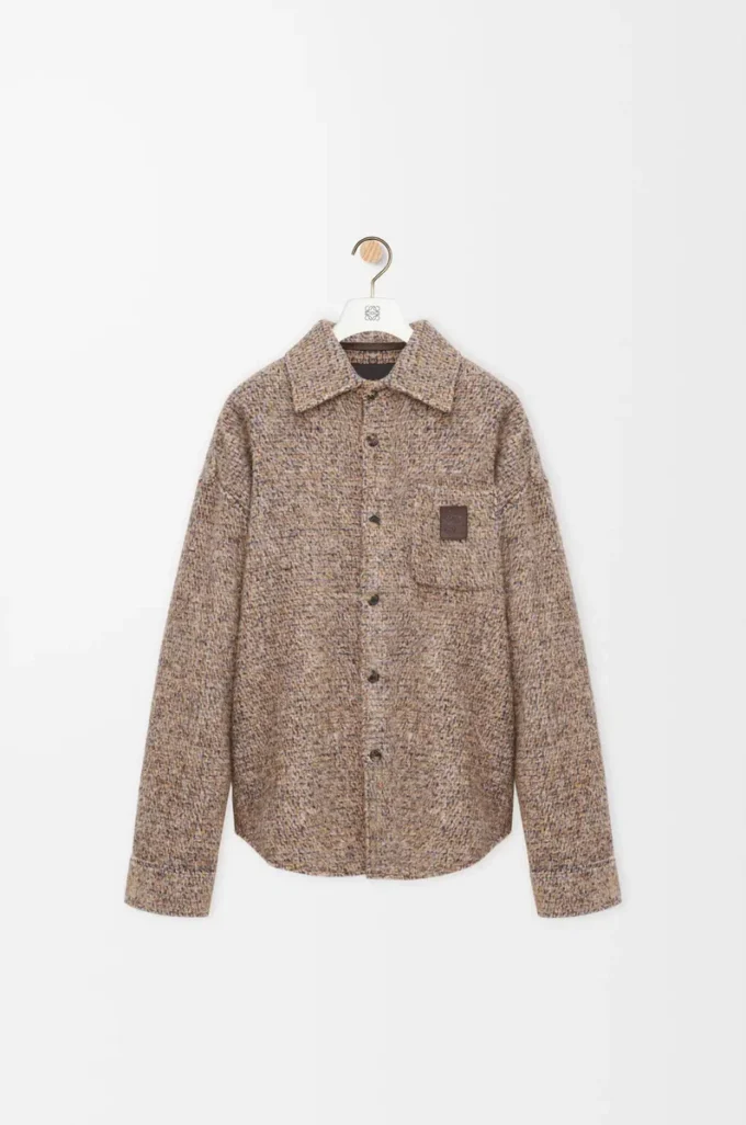Yün ve lama karışımı overshirt Bej/Mavi Melanj