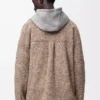 Yün ve lama karışımı overshirt Bej/Mavi Melanj