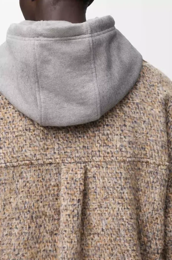 Yün ve lama karışımı overshirt Bej/Mavi Melanj
