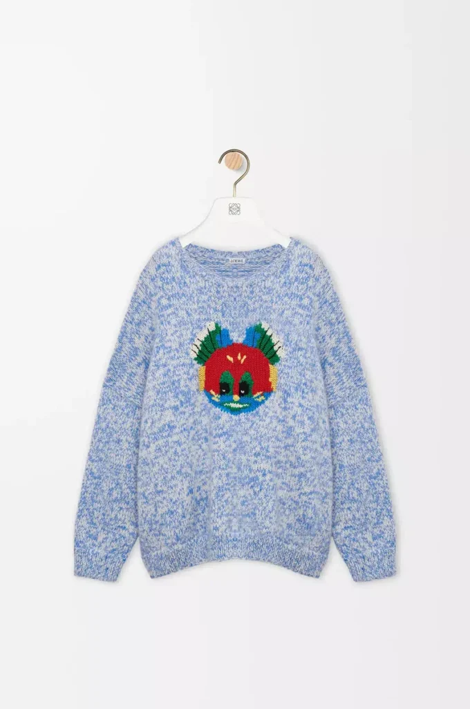 Yün ve mohair karışımı kazak Mavi/Beyaz