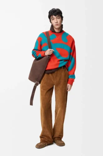 Yün ve pamuktan üretilmiş mavi/turuncu sweatshirt
