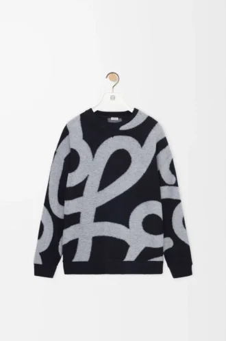 Yün ve pamuktan üretilmiş sweatshirt Lacivert/Gri