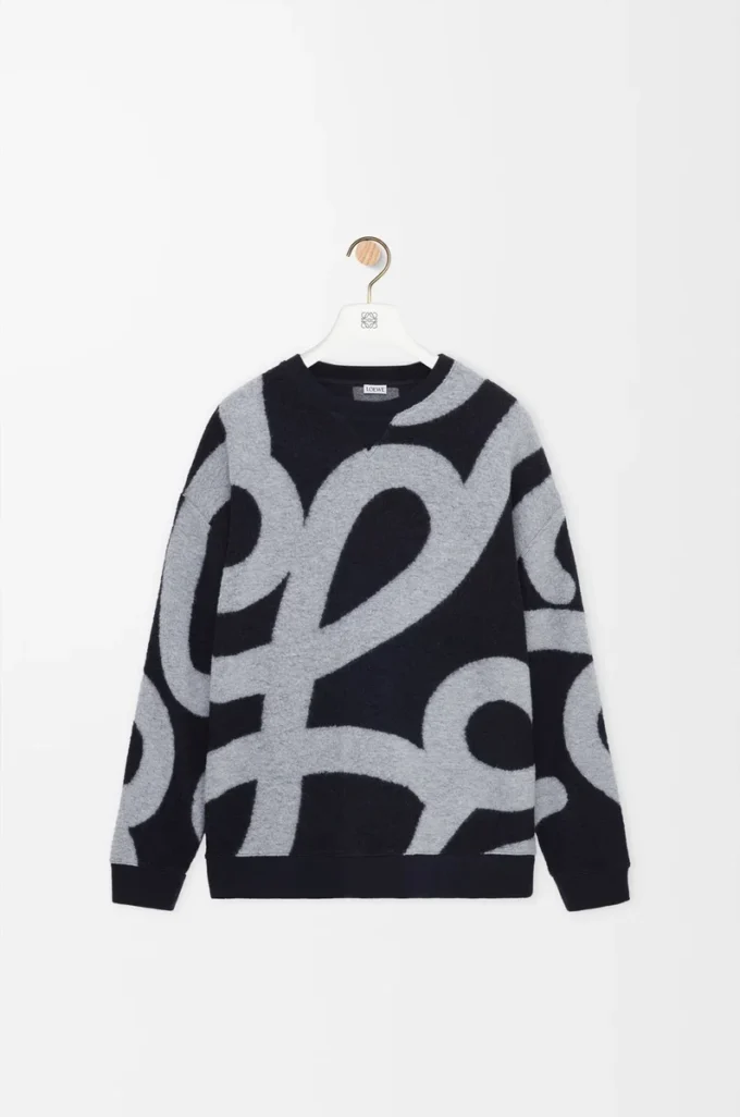 Yün ve pamuktan üretilmiş sweatshirt Lacivert/Gri