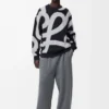 Yün ve pamuktan üretilmiş sweatshirt Lacivert/Gri