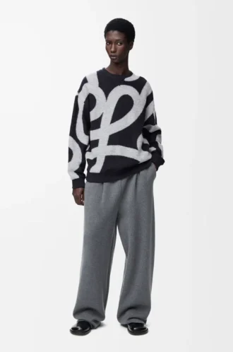 Yün ve pamuktan üretilmiş sweatshirt Lacivert/Gri
