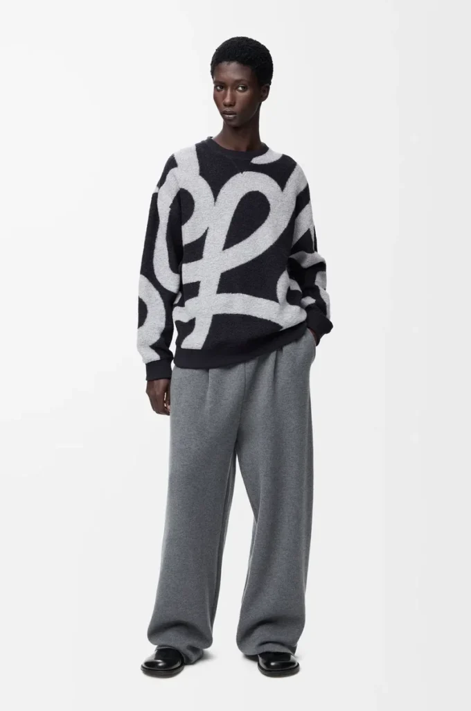 Yün ve pamuktan üretilmiş sweatshirt Lacivert/Gri