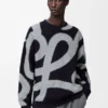 Yün ve pamuktan üretilmiş sweatshirt Lacivert/Gri