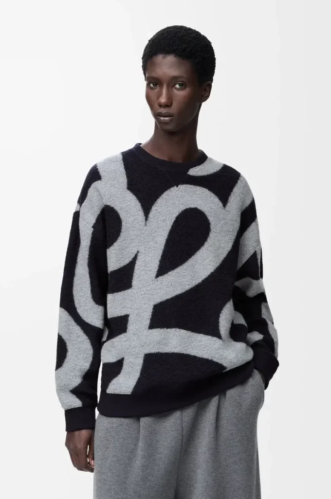 Yün ve pamuktan üretilmiş sweatshirt Lacivert/Gri