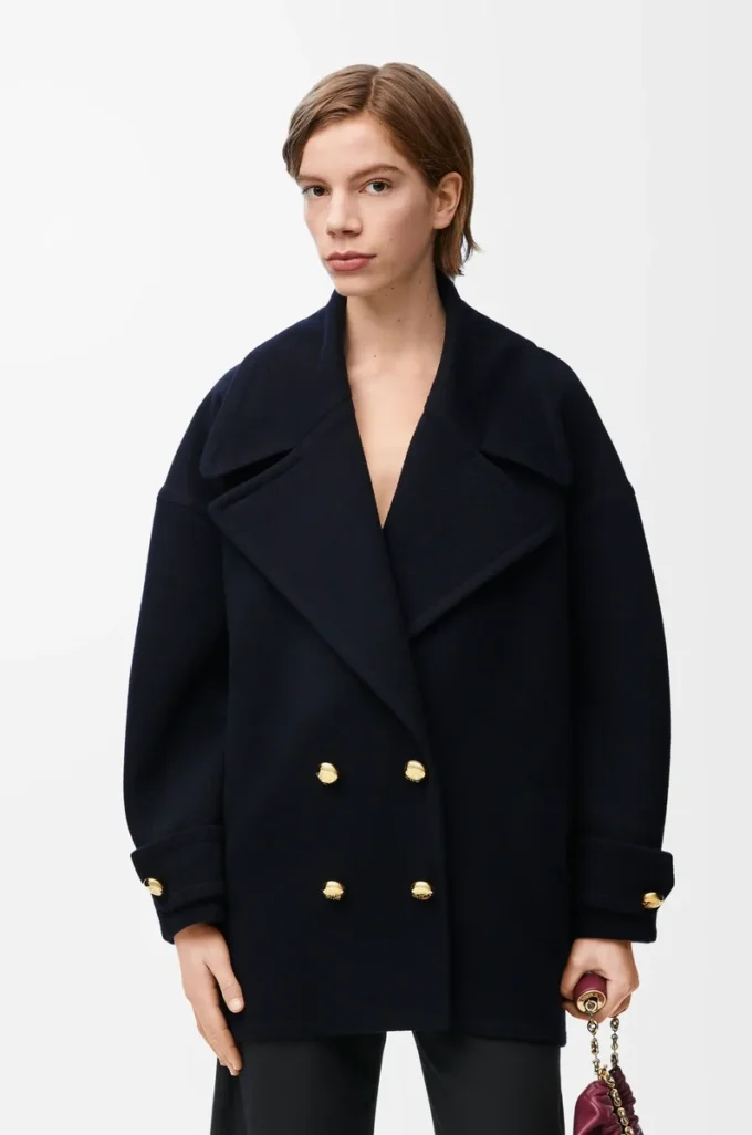 Yünlü çakıl rengi peacoat Midnight Blue