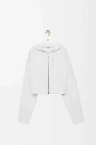 Yünlü Anagram fermuarlı kapüşonlu sweatshirt Beyaz
