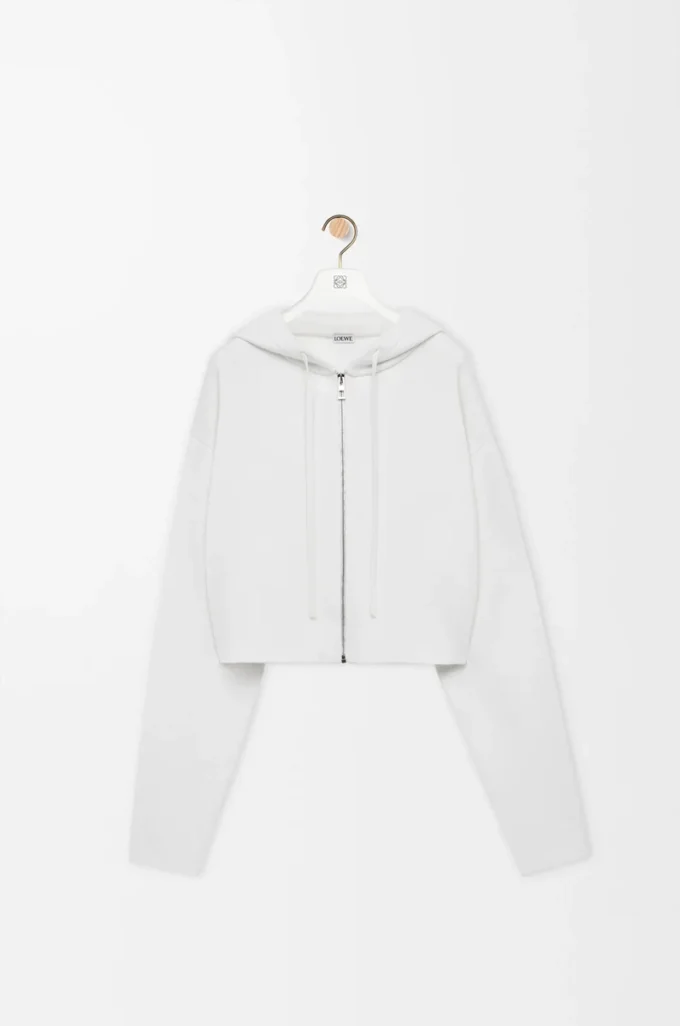 Yünlü Anagram fermuarlı kapüşonlu sweatshirt Beyaz
