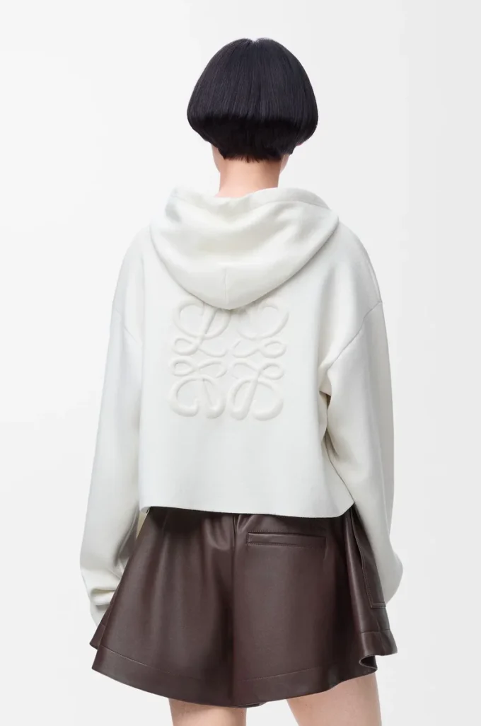 Yünlü Anagram fermuarlı kapüşonlu sweatshirt Beyaz