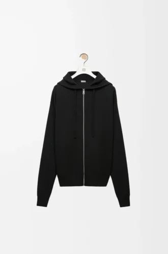Yünlü Anagram fermuarlı kapüşonlu sweatshirt Siyah