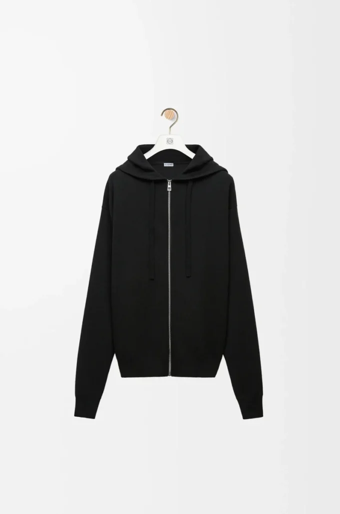 Yünlü Anagram fermuarlı kapüşonlu sweatshirt Siyah