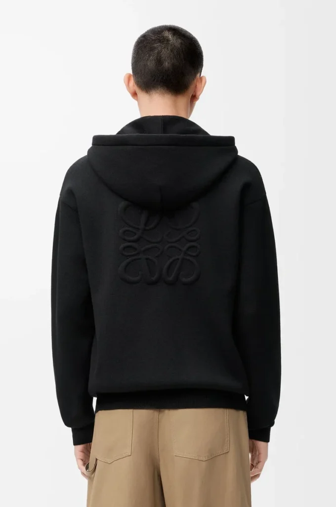 Yünlü Anagram fermuarlı kapüşonlu sweatshirt Siyah