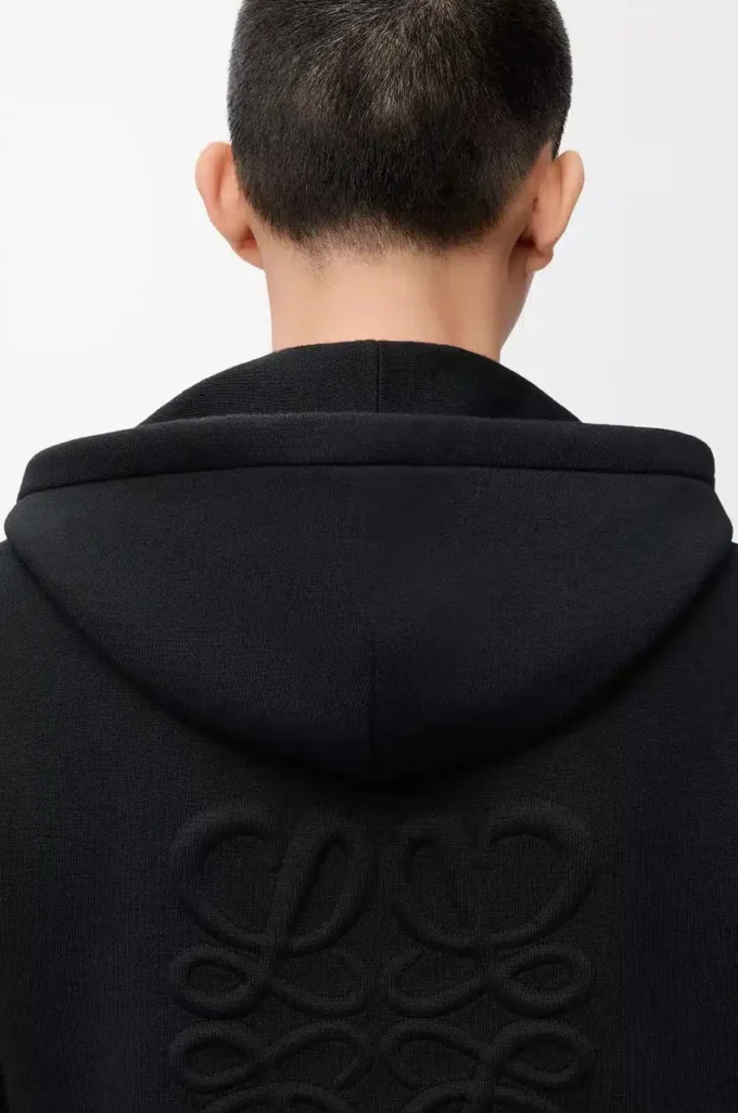 Yünlü Anagram fermuarlı kapüşonlu sweatshirt Siyah