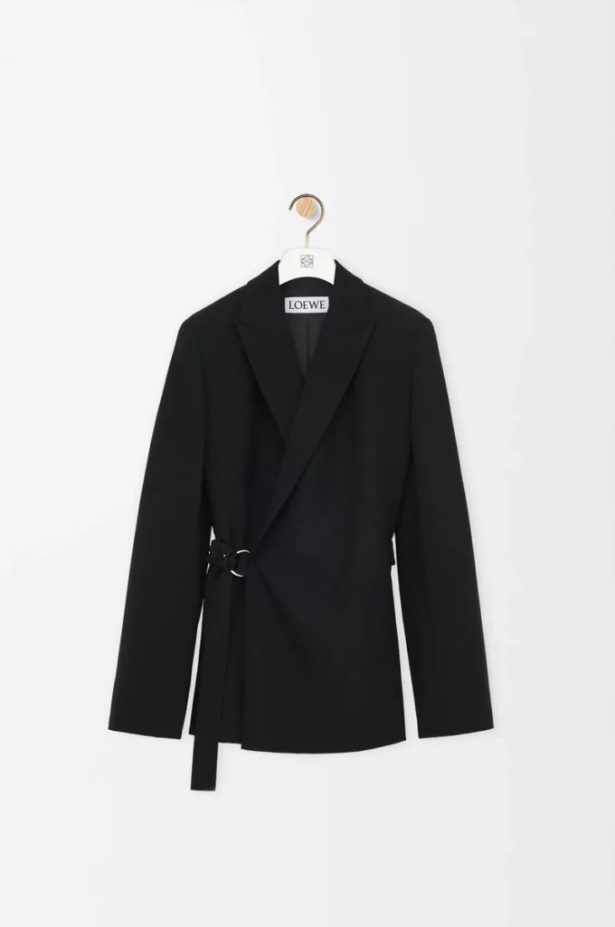 Yünlü drape ceket Siyah