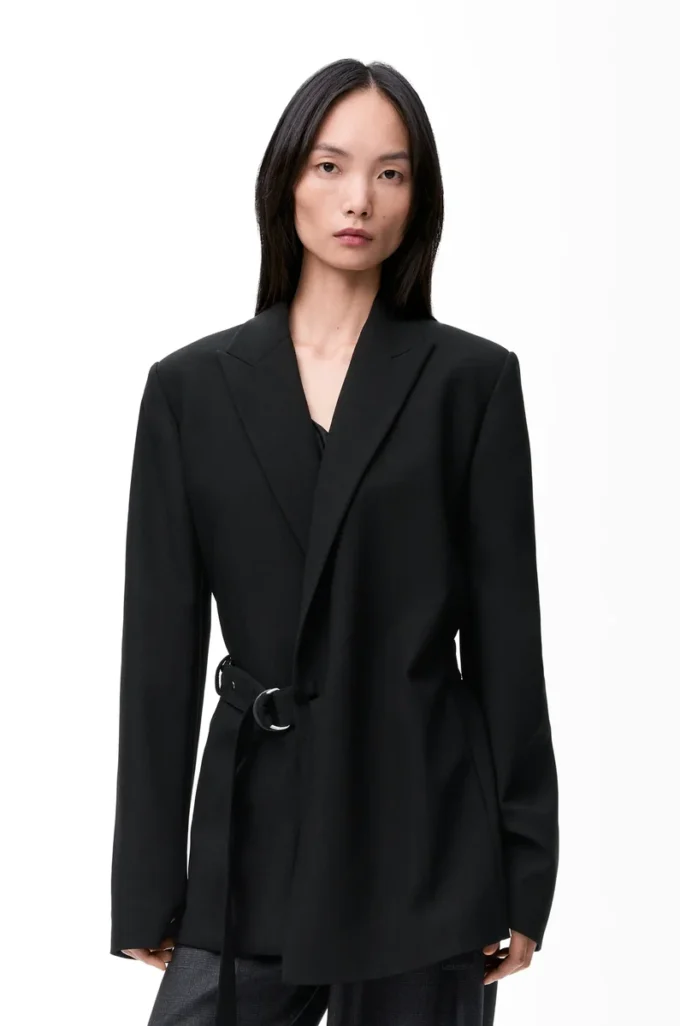 Yünlü drape ceket Siyah