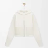 Yünlü fermuarlı kapüşonlu sweatshirt Beyaz