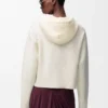 Yünlü fermuarlı kapüşonlu sweatshirt Beyaz