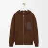 Yünlü fermuarlı kapüşonlu sweatshirt Kahverengi