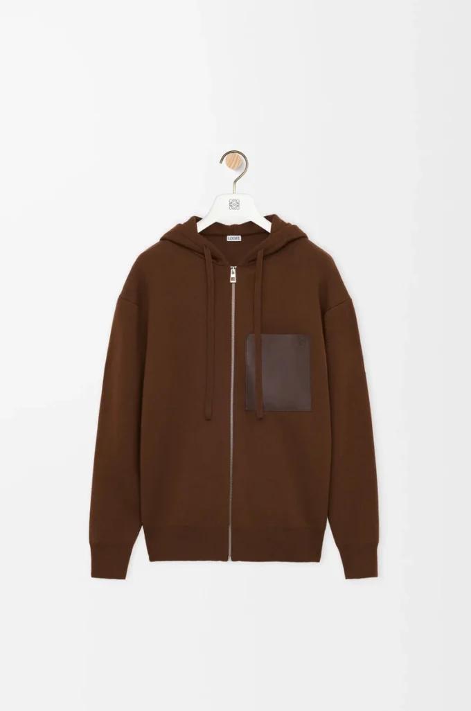 Yünlü fermuarlı kapüşonlu sweatshirt Kahverengi