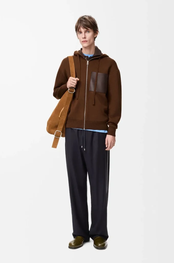 Yünlü fermuarlı kapüşonlu sweatshirt Kahverengi