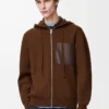 Yünlü fermuarlı kapüşonlu sweatshirt Kahverengi