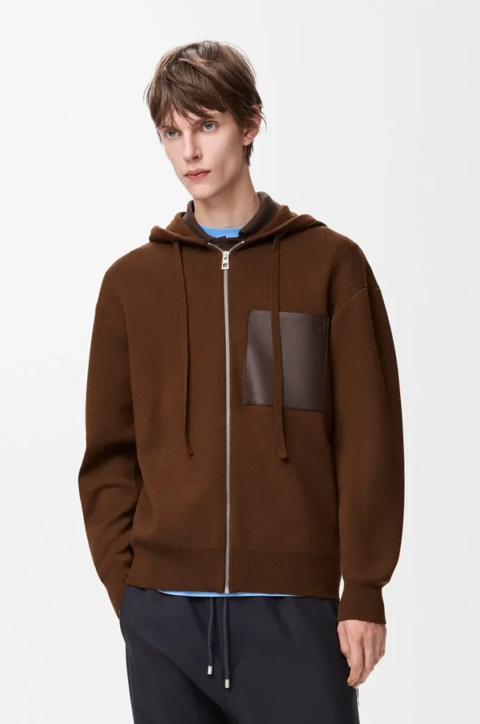 Yünlü fermuarlı kapüşonlu sweatshirt Kahverengi