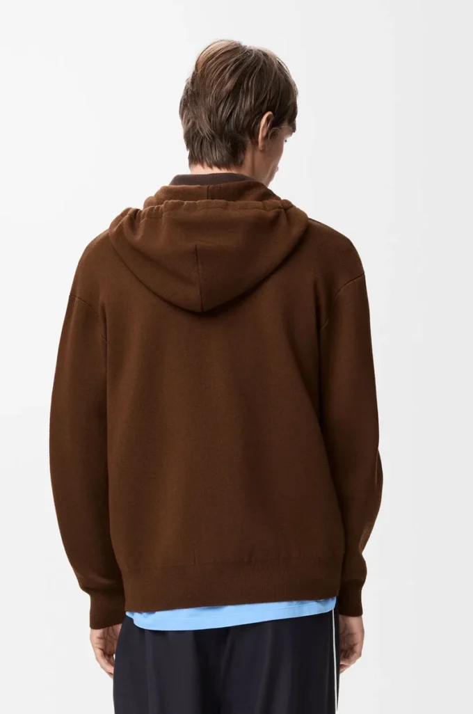 Yünlü fermuarlı kapüşonlu sweatshirt Kahverengi