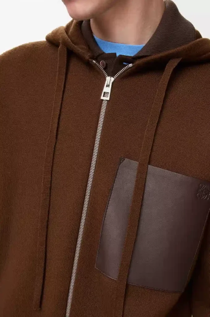 Yünlü fermuarlı kapüşonlu sweatshirt Kahverengi