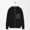 Yünlü fermuarlı kapüşonlu sweatshirt Siyah