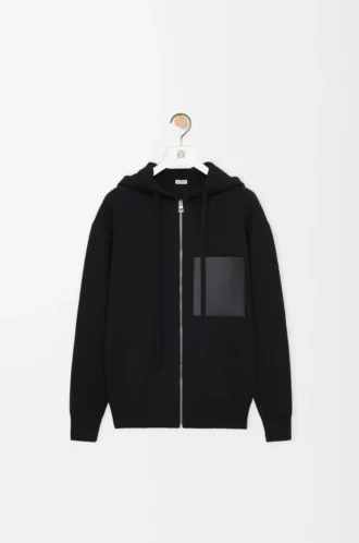 Yünlü fermuarlı kapüşonlu sweatshirt Siyah