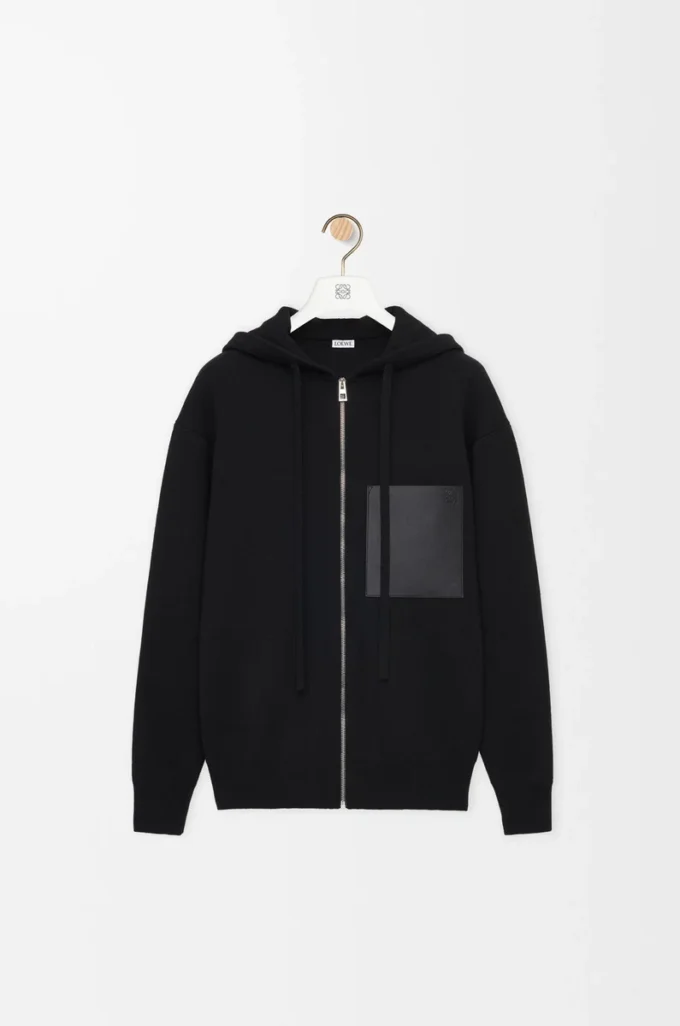 Yünlü fermuarlı kapüşonlu sweatshirt Siyah