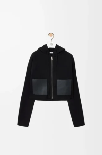 Yünlü fermuarlı kapüşonlu sweatshirt Siyah