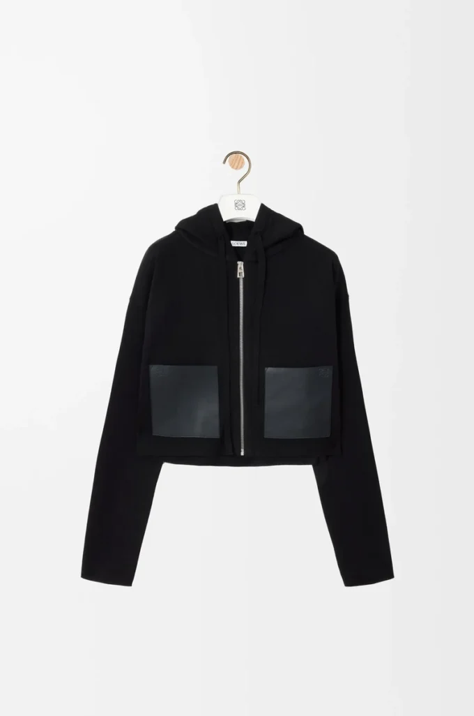 Yünlü fermuarlı kapüşonlu sweatshirt Siyah