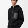 Yünlü fermuarlı kapüşonlu sweatshirt Siyah