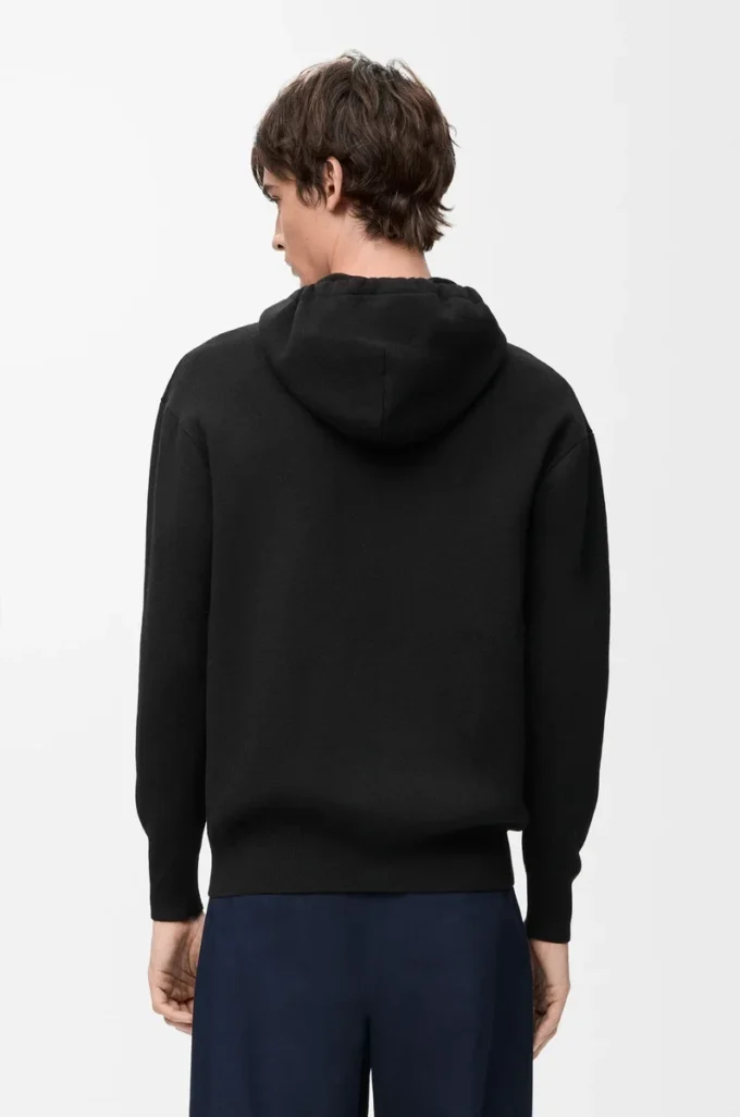 Yünlü fermuarlı kapüşonlu sweatshirt Siyah