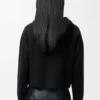 Yünlü fermuarlı kapüşonlu sweatshirt Siyah