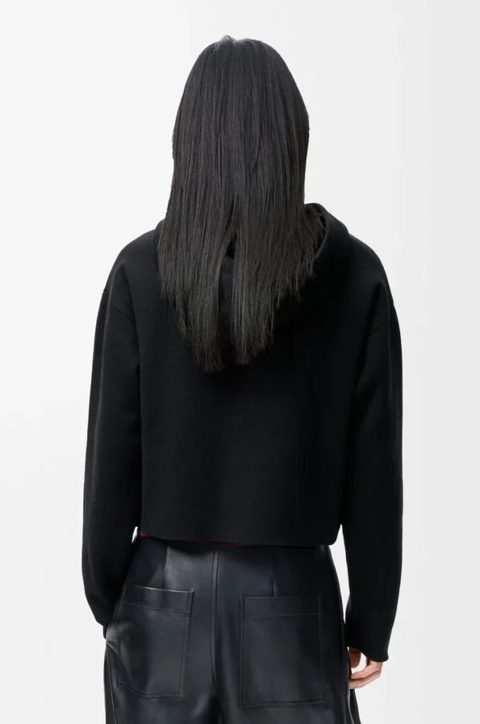 Yünlü fermuarlı kapüşonlu sweatshirt Siyah